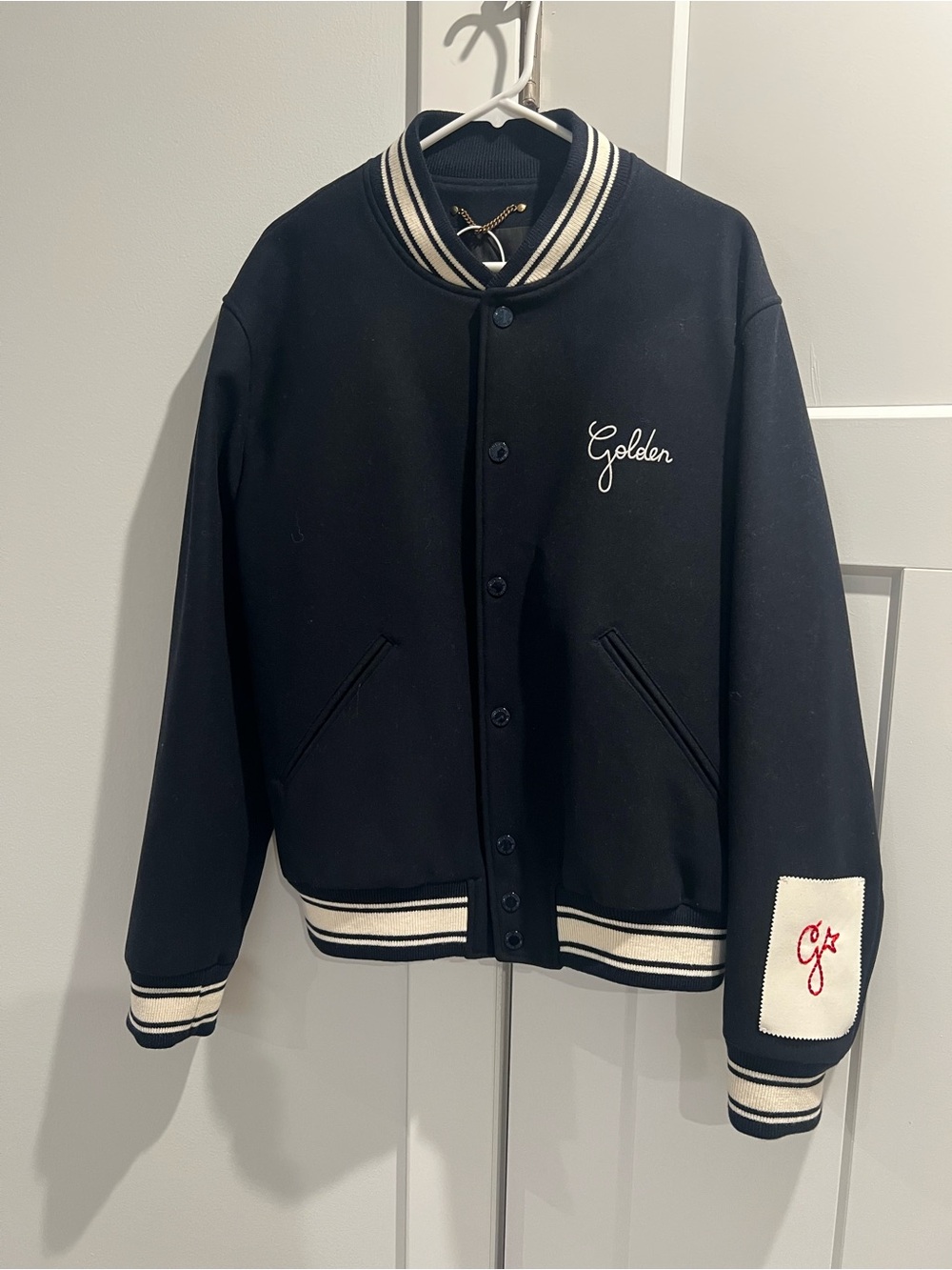 Golden Goose Navy Blue and White Varsity Jacket